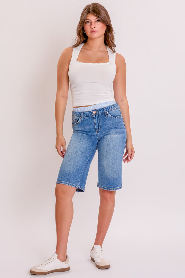 Mid Rise Short With Removable Boxer Waist - Medium Wash