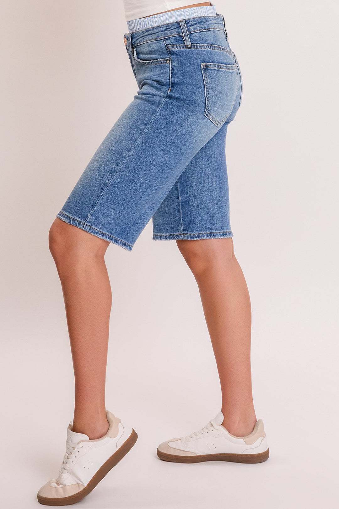 Mid Rise Short With Removable Boxer Waist - Medium Wash