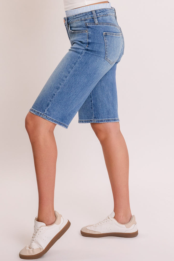 Mid Rise Short With Removable Boxer Waist - Medium Wash