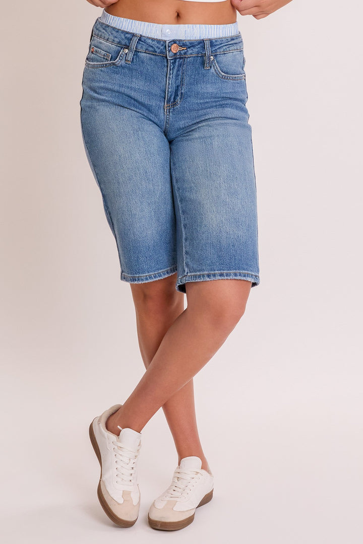 Mid Rise Short With Removable Boxer Waist - Medium Wash