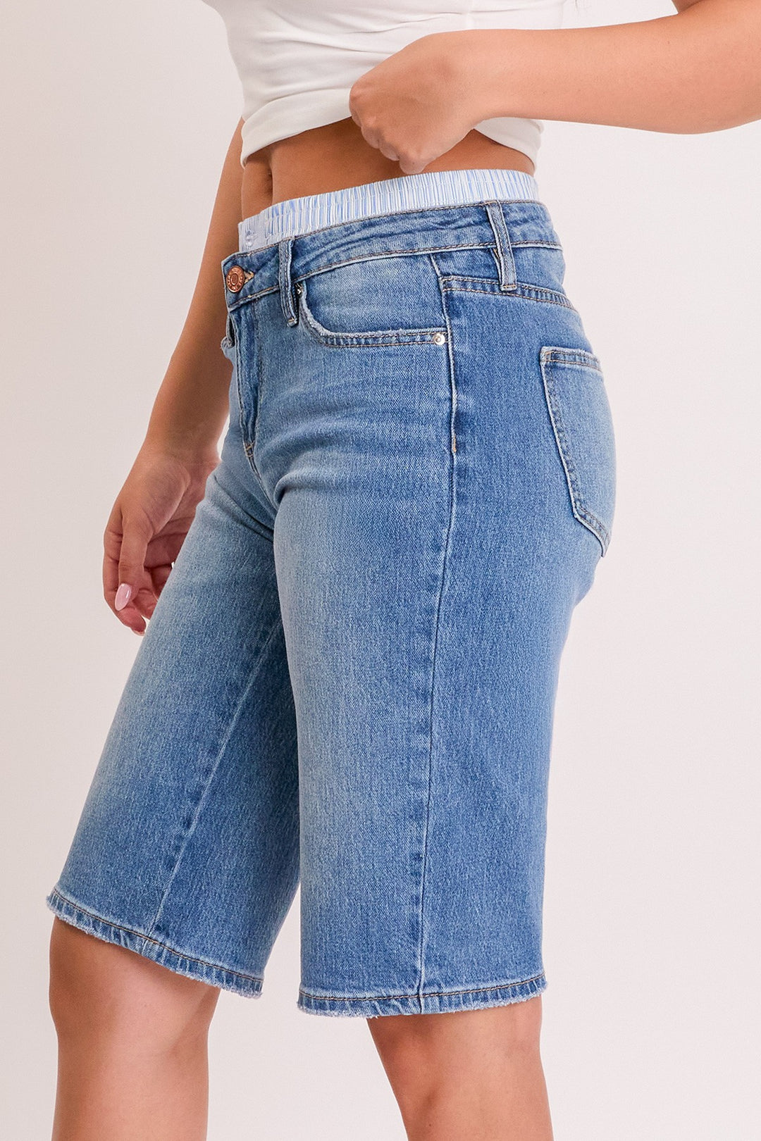 Mid Rise Short With Removable Boxer Waist - Medium Wash