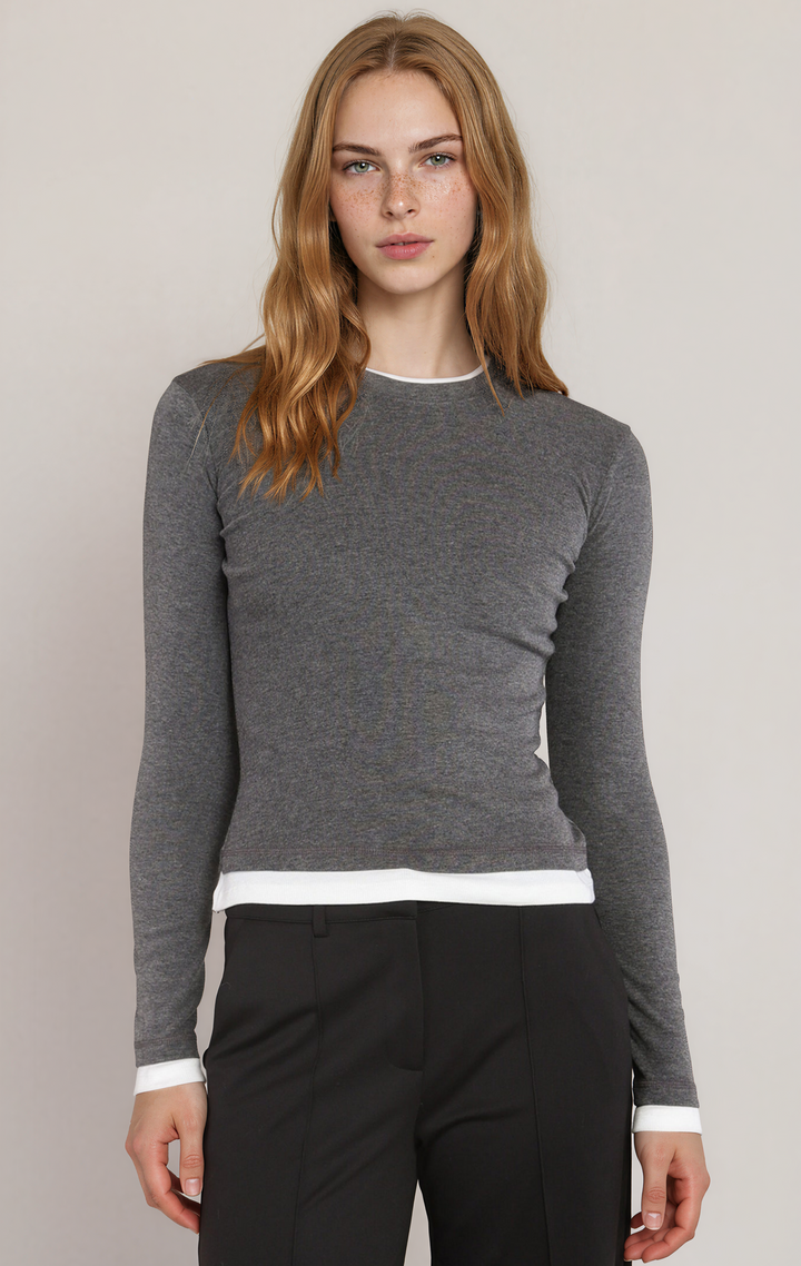 Layered Look Top - Charcoal Heather