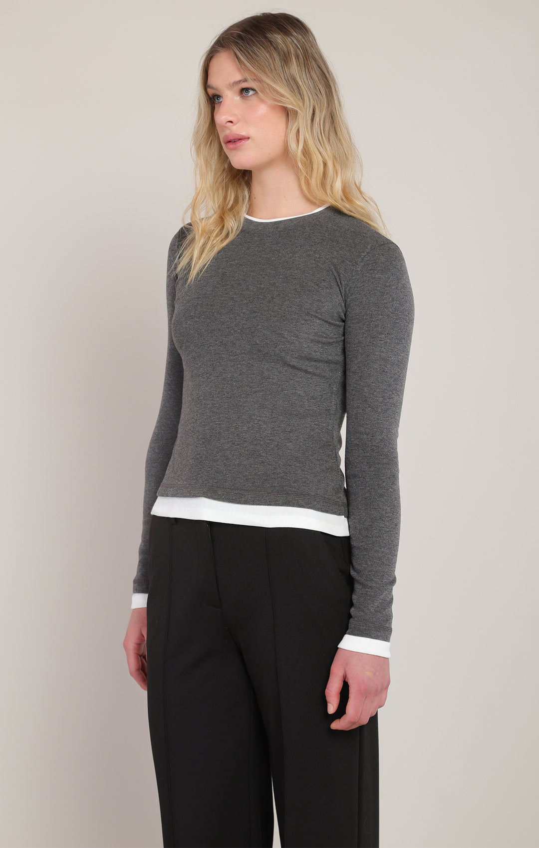 Layered Look Top - Charcoal Heather