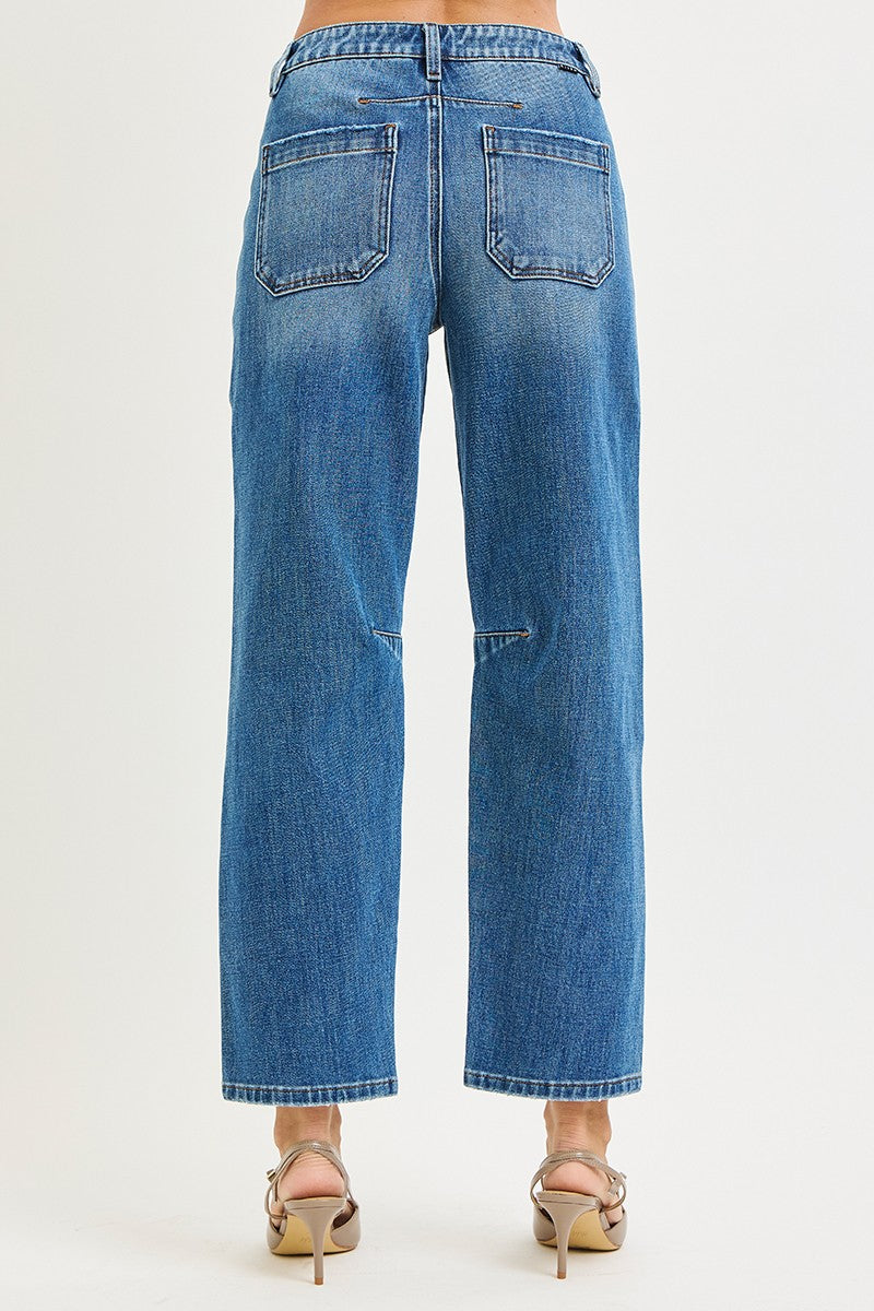 Plus Stretch Mid Rise Barrel Patch Pocket Jeans - Dark Wash – Ulla-La ...