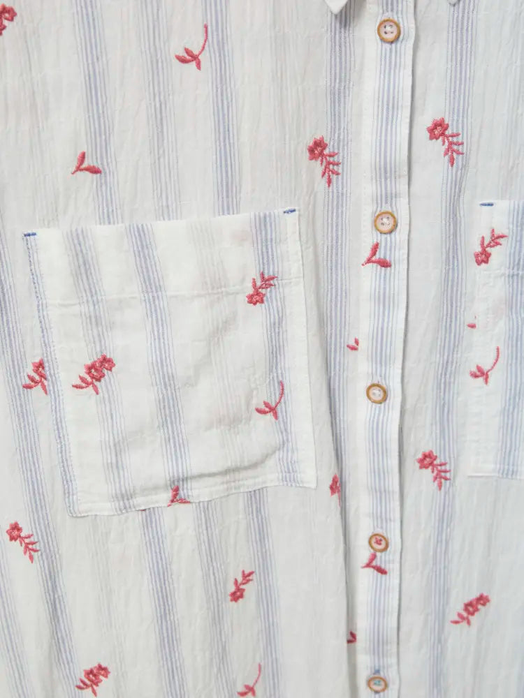 Ella Embroidered Cotton Shirt // White Multi