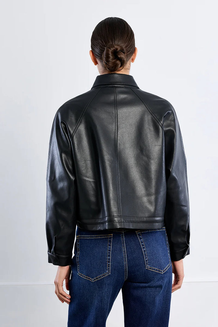 Oversized faux leather jacket - black
