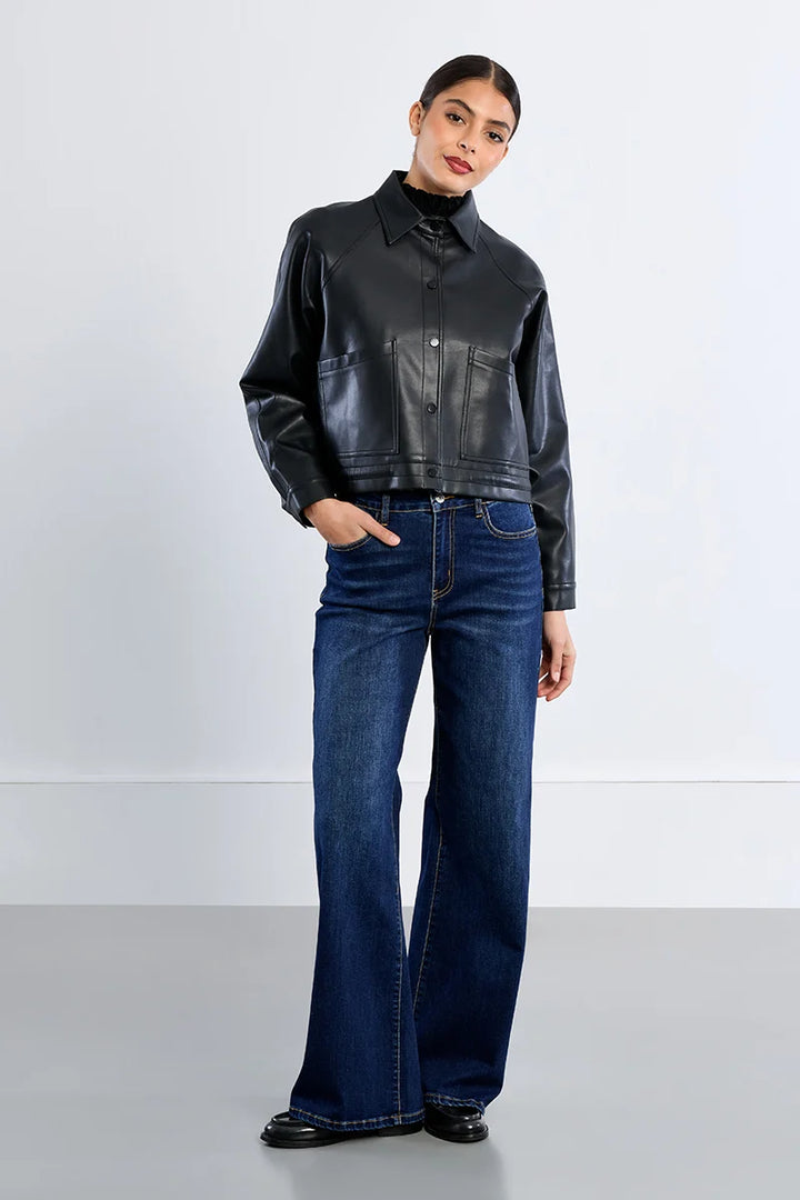 Oversized faux leather jacket - black