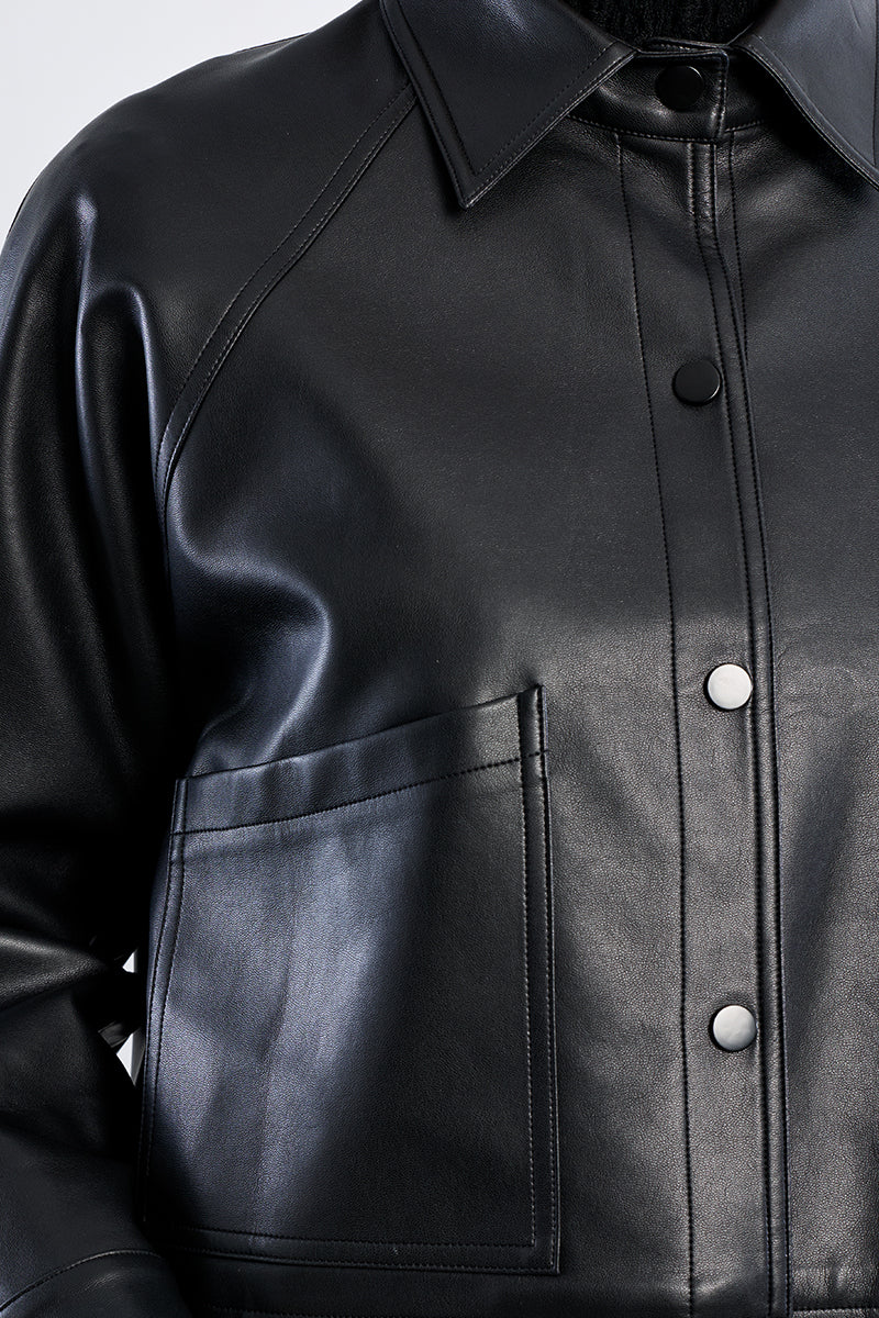 Oversized faux leather jacket - black