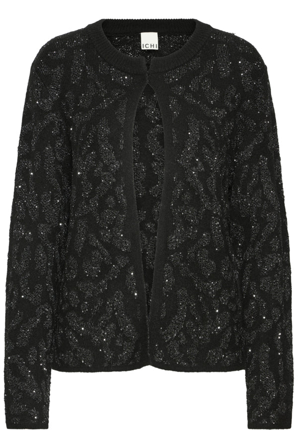Black textured cardigan on a white background