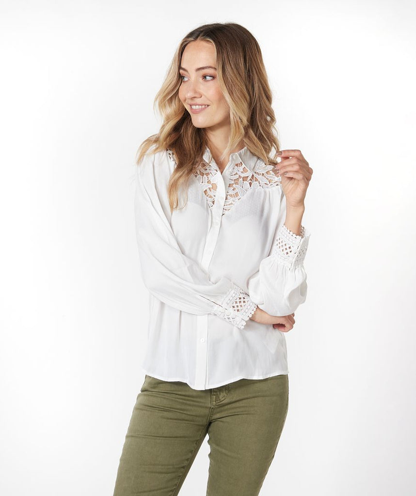 Lace Jacuard Blouse - Off White – Ulla-La Boutique