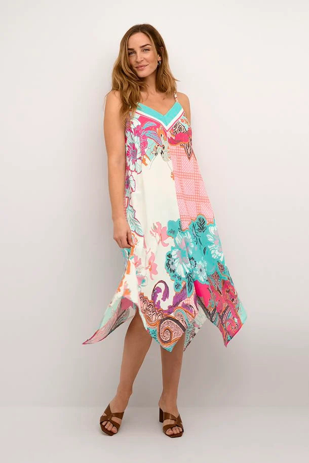 Daisy Scarf Strap A Shape Midi Dress - Scarf Print