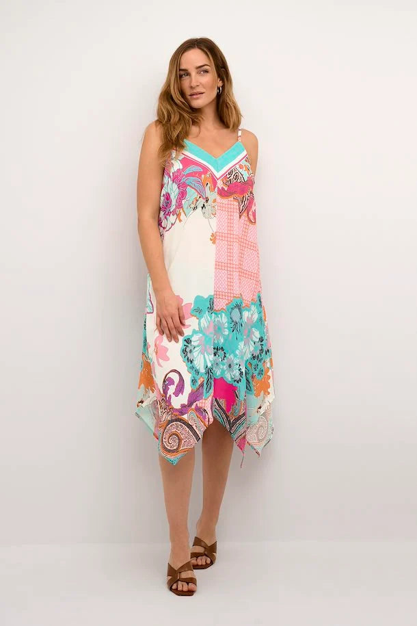 Daisy Scarf Strap A Shape Midi Dress - Scarf Print