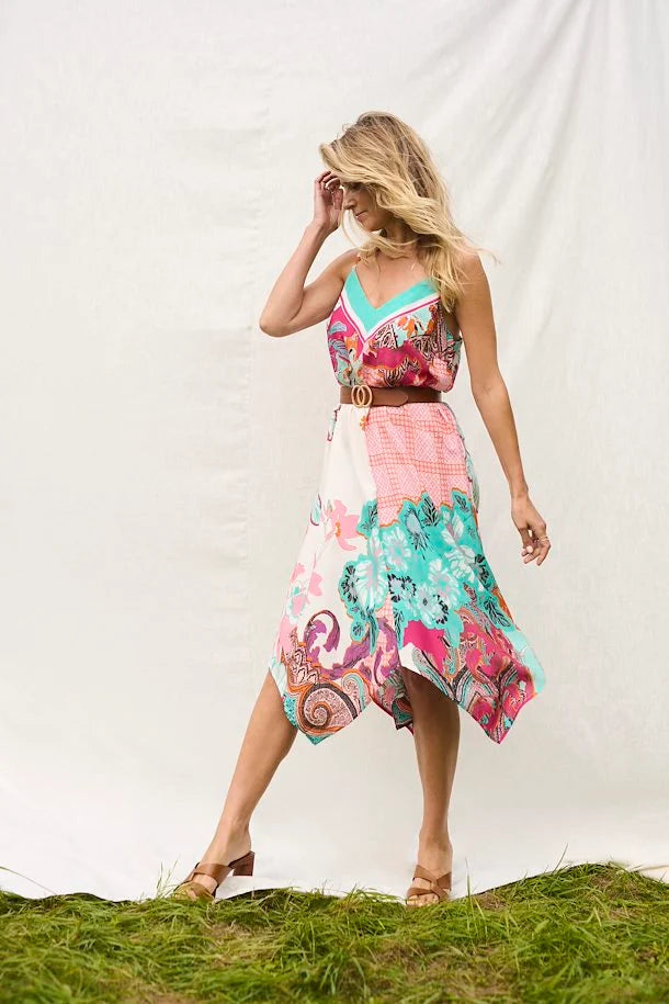 Daisy Scarf Strap A Shape Midi Dress - Scarf Print