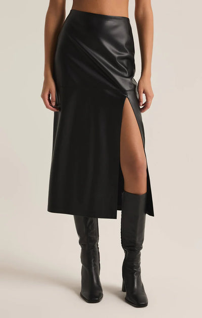 Metropolitan Faux Leather Midi Skirt - Black