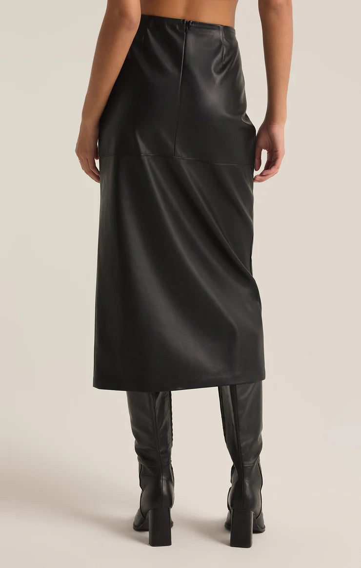 Metropolitan Faux Leather Midi Skirt - Black