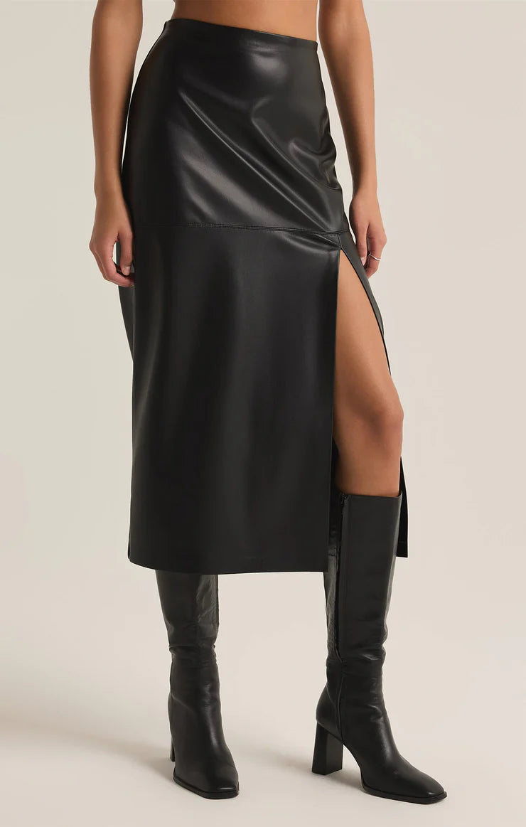 Metropolitan Faux Leather Midi Skirt - Black