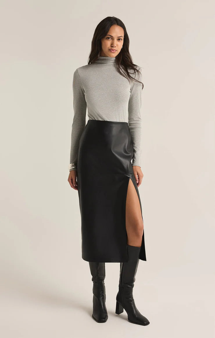 Metropolitan Faux Leather Midi Skirt - Black