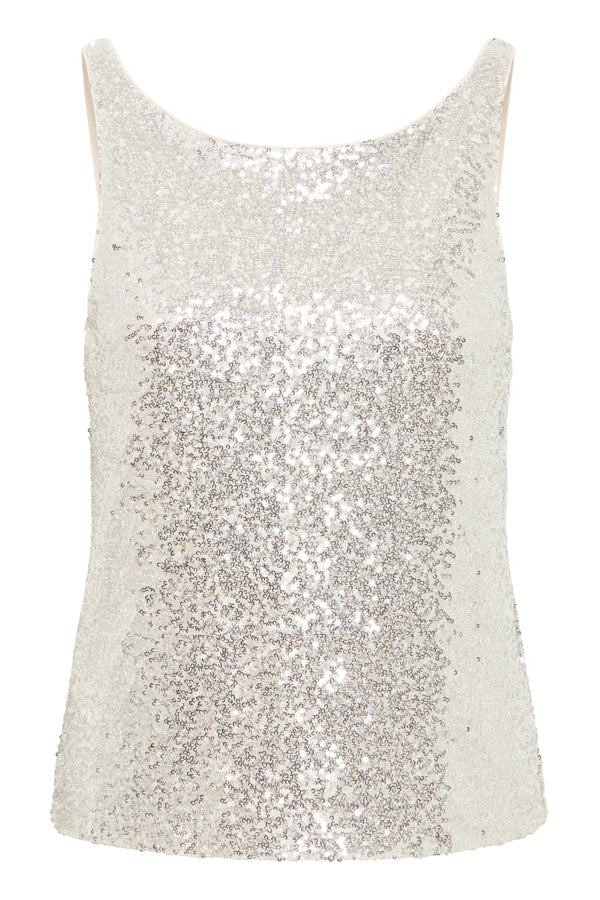 Silver sequin tank top on a white background