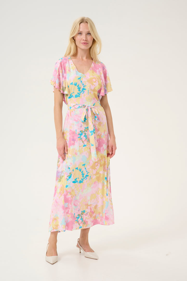 Andrea Maxi Dress - Yellow-Pink Abstract