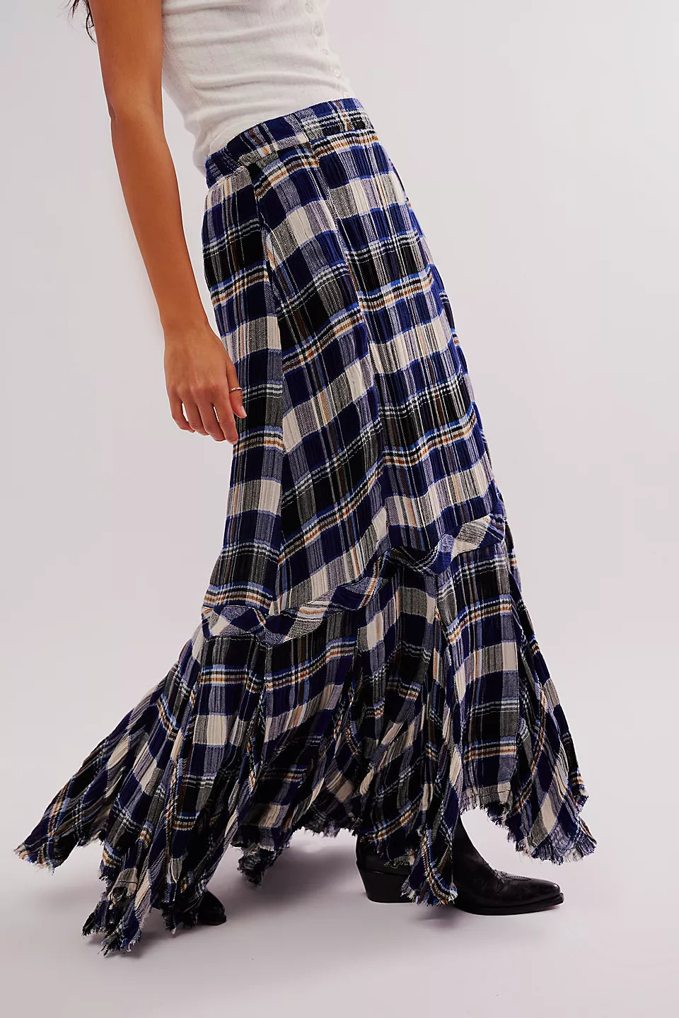 Bordeaux Plaid Maxi Skirt - Navy Combo