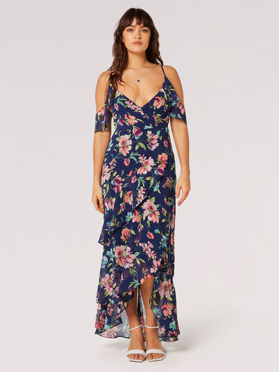 Watercolor floral dress - navy