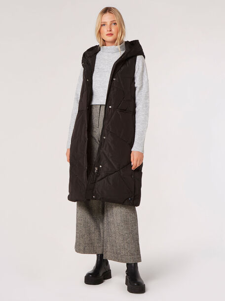 Panel Hooded Puffer Vest - Black