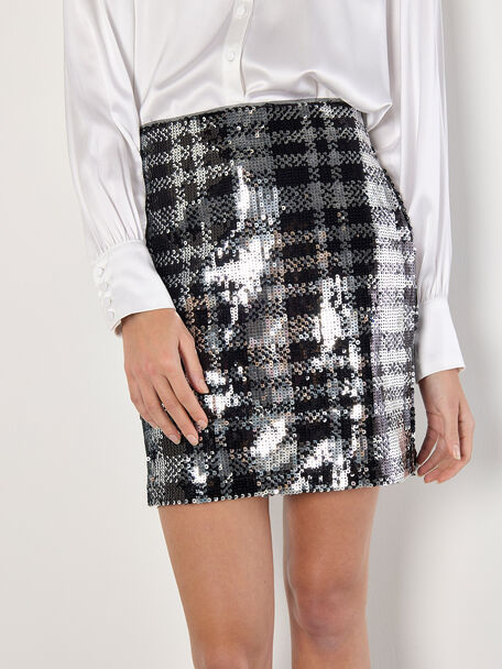 Check Sequin Skirt - Black