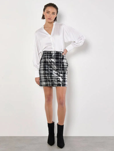 Check Sequin Skirt - Black