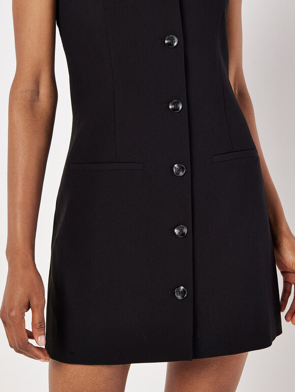 Sleeveless Button Up Vest Dress - Black