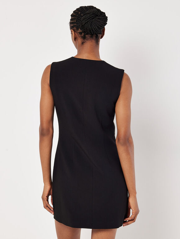 Sleeveless Button Up Vest Dress - Black