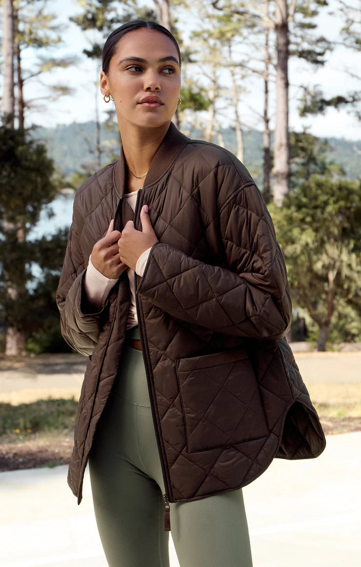 Sunrise Quilted Nylon Bomber Jacket - Coffee Bean