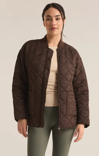 Sunrise Quilted Nylon Bomber Jacket - Coffee Bean