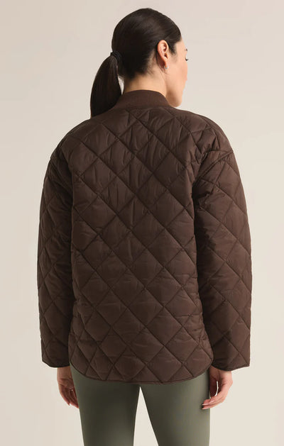 Sunrise Quilted Nylon Bomber Jacket - Coffee Bean