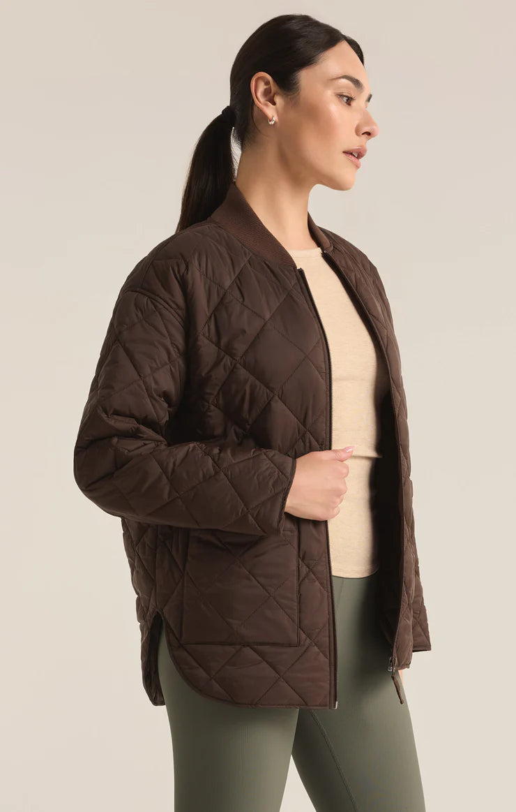 Sunrise Quilted Nylon Bomber Jacket - Coffee Bean