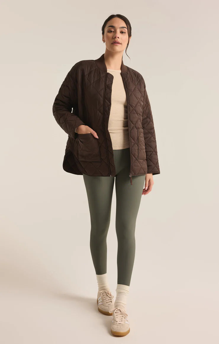 Sunrise Quilted Nylon Bomber Jacket - Coffee Bean