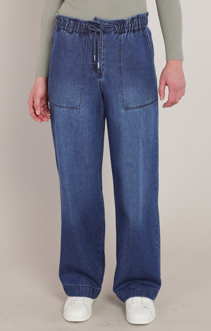 Wide Leg Denim Pants - Washed Indigo