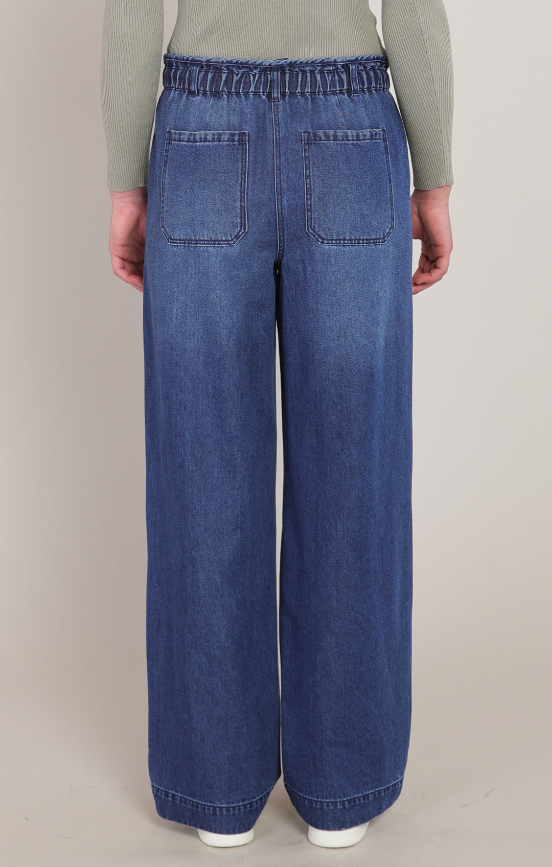 Wide Leg Denim Pants - Washed Indigo