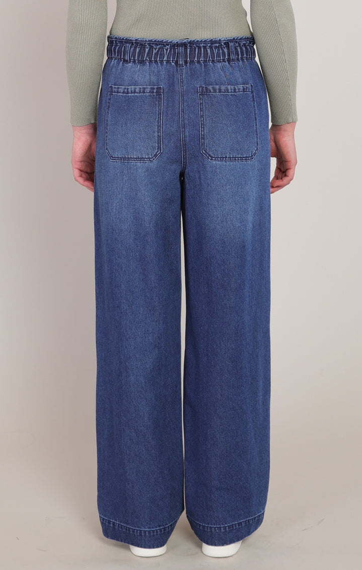 Wide Leg Denim Pants - Washed Indigo