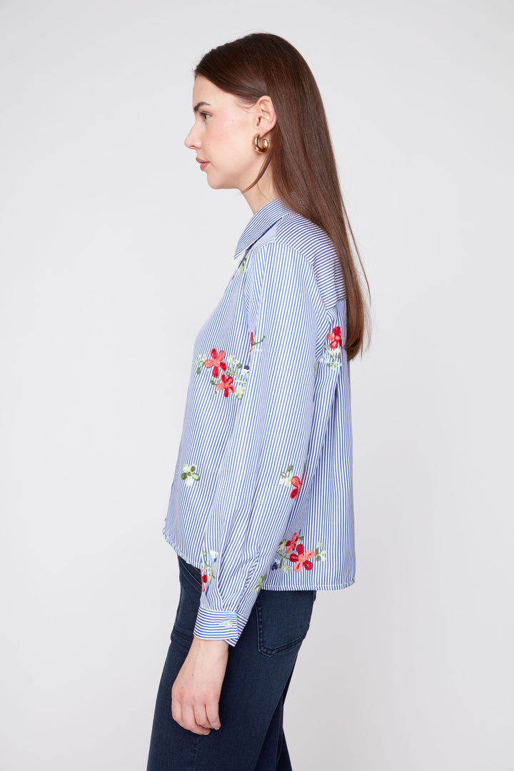 Long Sleeve Floral Blouse - Blue Combo