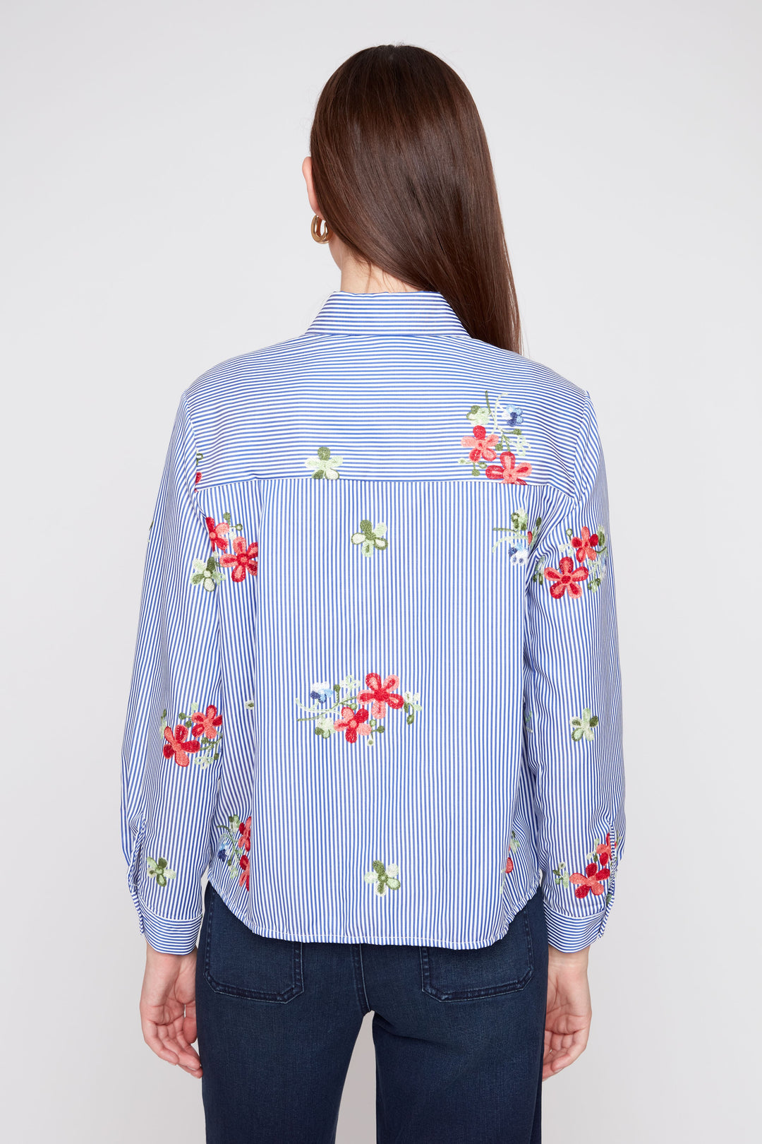 Long Sleeve Floral Blouse - Blue Combo