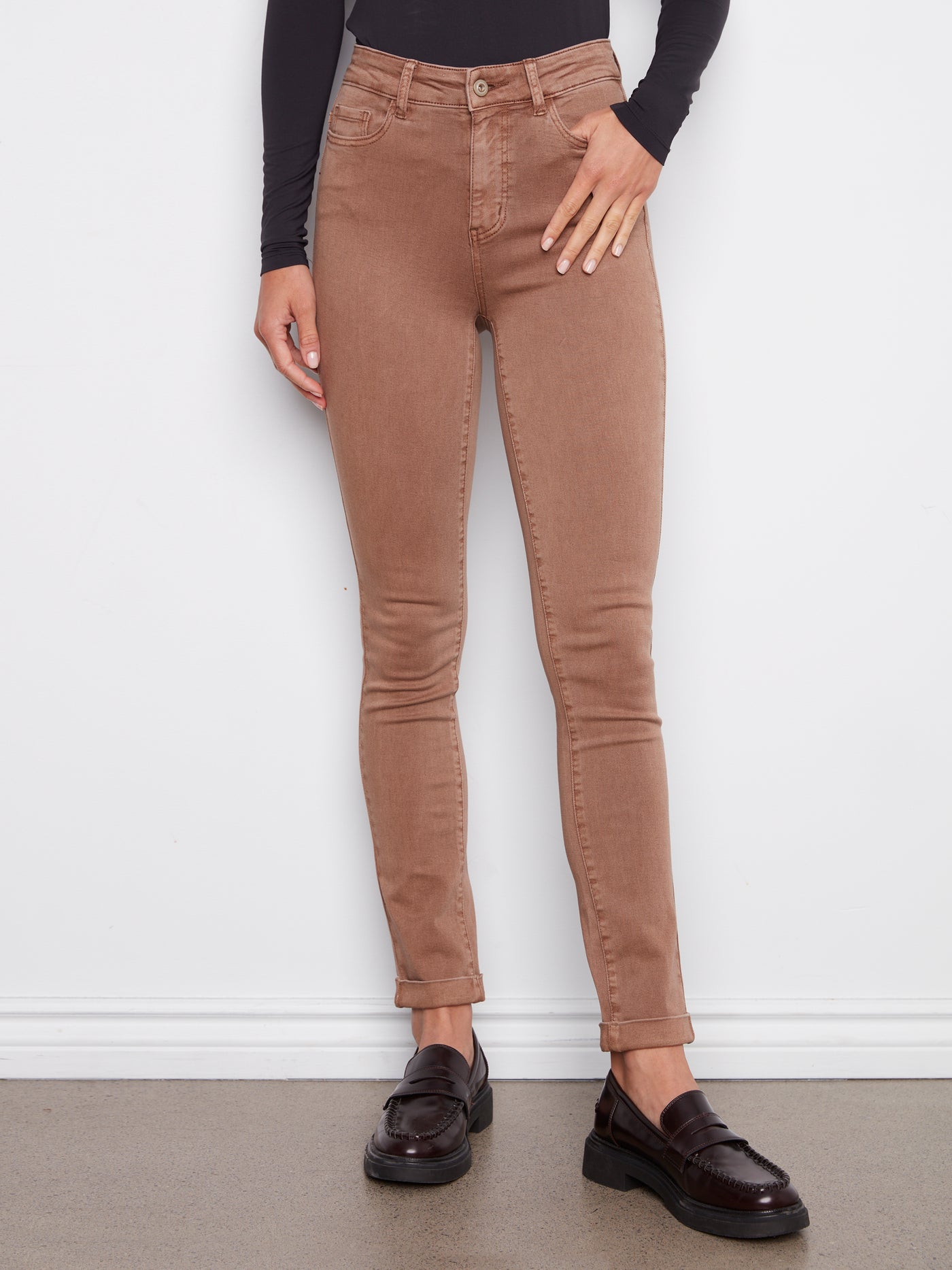 Cuffed Hem Slim 5 Pocket Twill Pants
