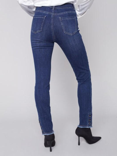 Eyelet and Side Slit Jeans (Indigo)