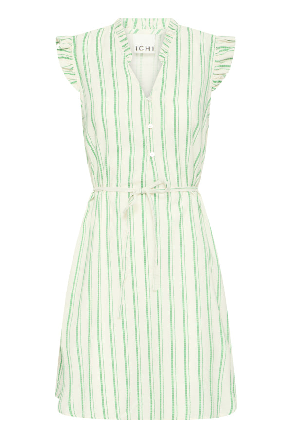 Green and white striped dress on a white background