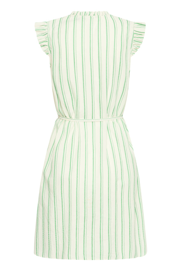 Green and white striped dress on a white background