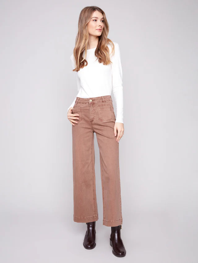 Cropped Patch Pocket Flair Denim Jeans