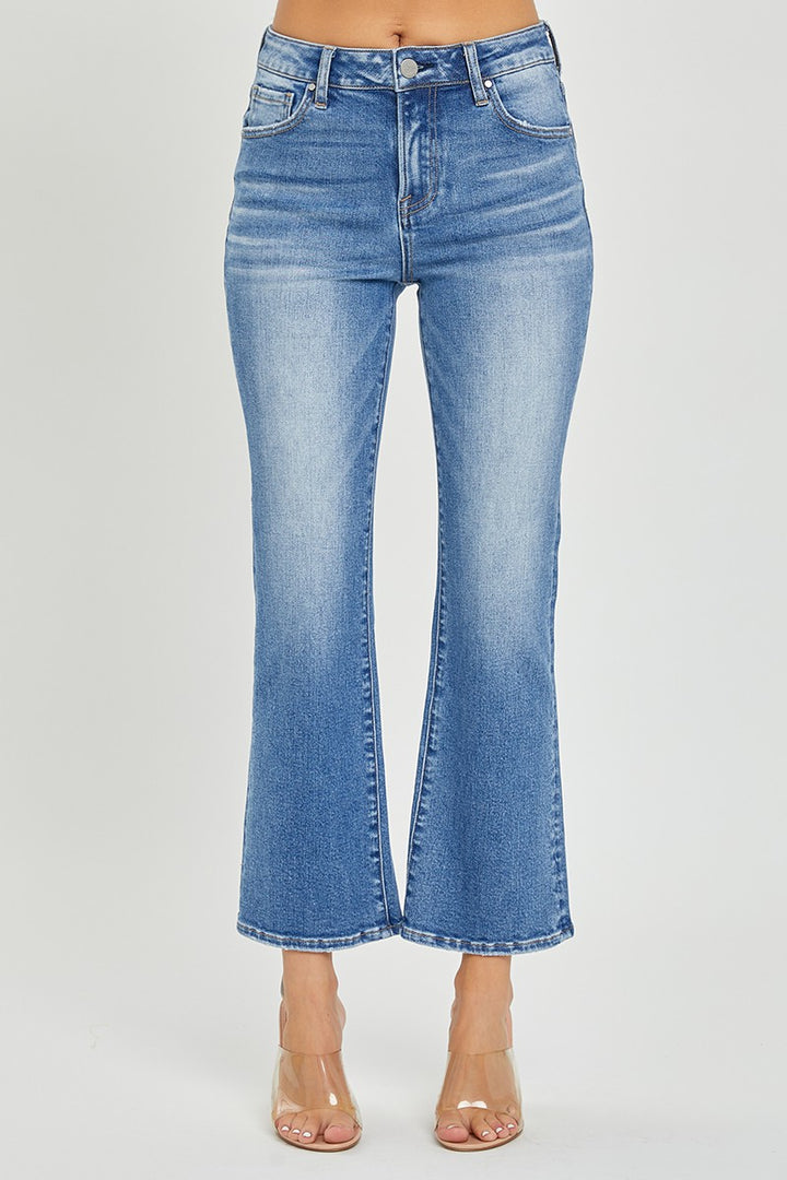 Plus Mid Rise Cropped Flare Jeans - Medium Wash