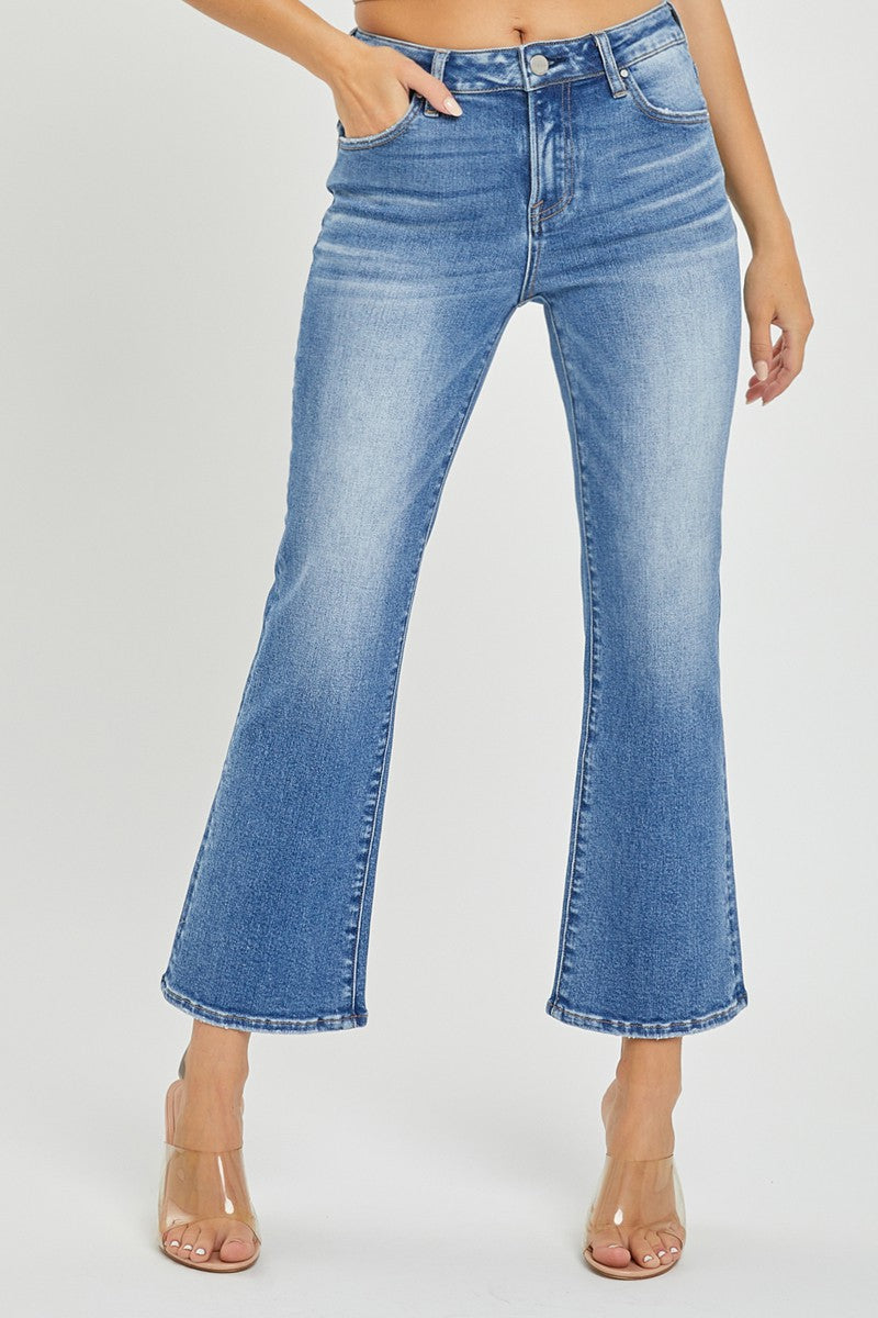 Plus Mid Rise Cropped Flare Jeans - Medium Wash