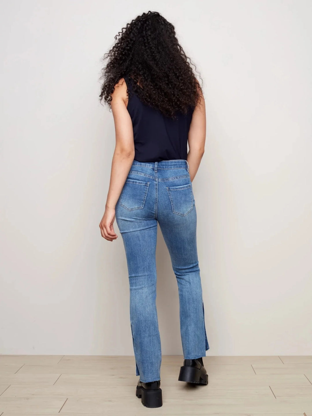 Flare Leg Jean with Bottom Side Buttons - Light Blue