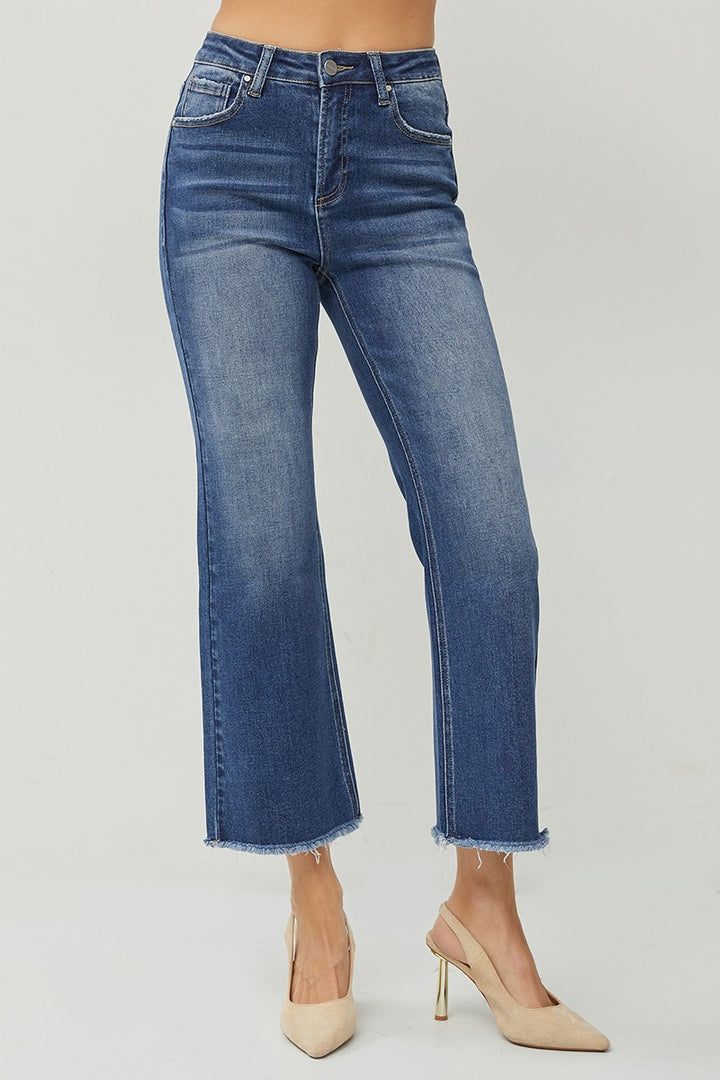 Plus High Rise Crop Straight Jeans - Dark Wash