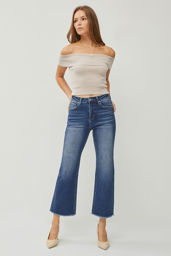 Plus High Rise Crop Straight Jeans - Dark Wash